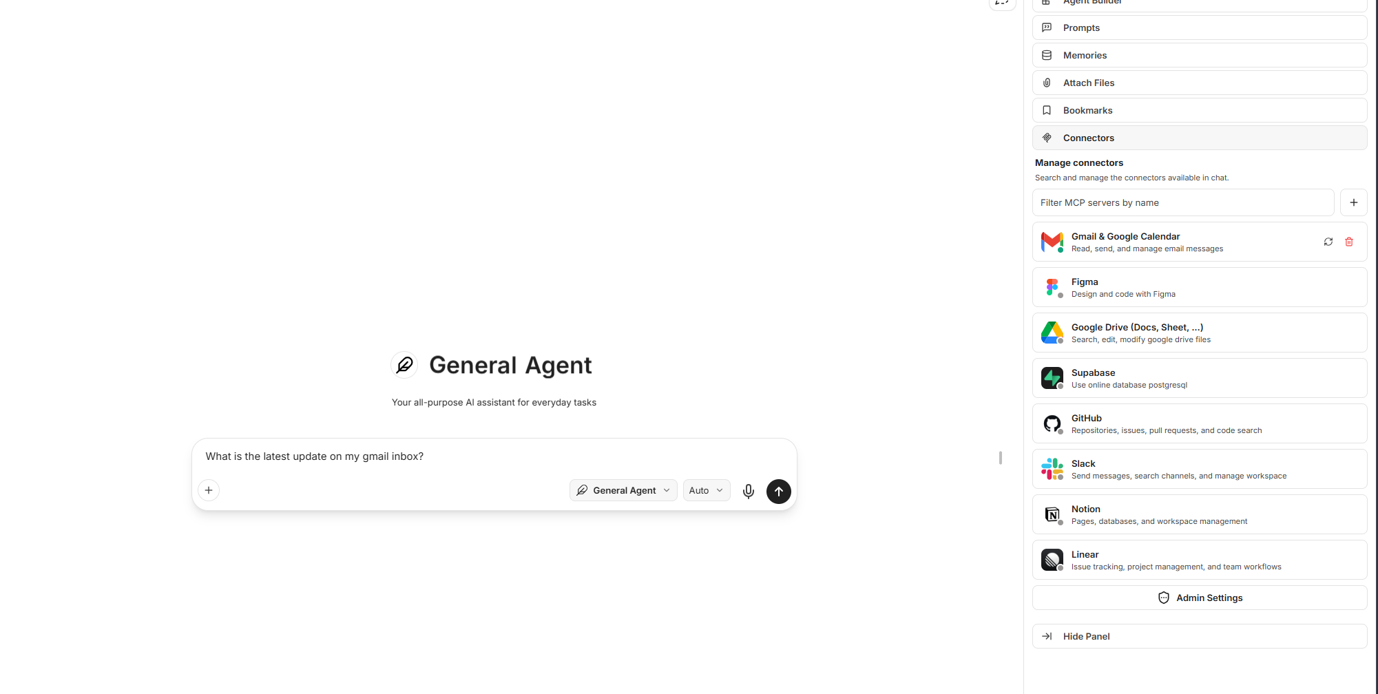 Manage connectors and external systems inside chat